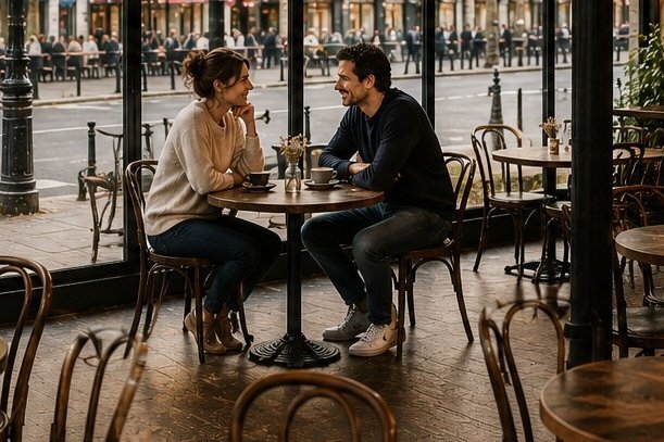 Parents célibataires faisant connaissance dans un café en France