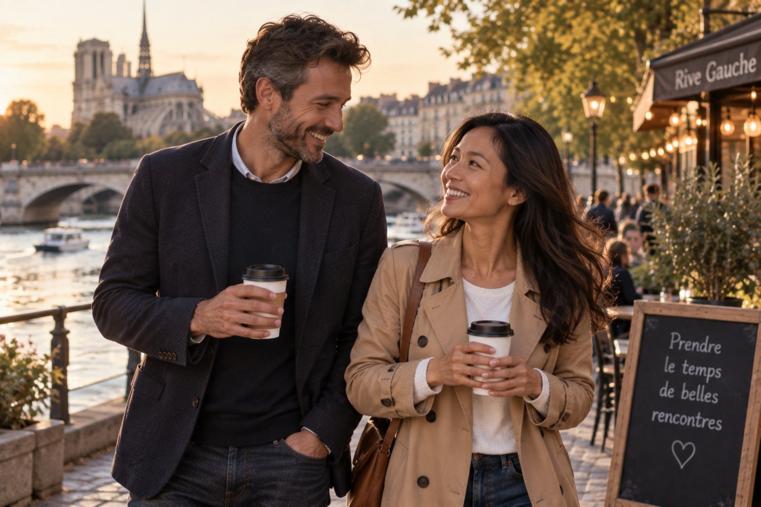 Couple  faisant connaissance lors d’une rencontre entre parents célibataires à Paris