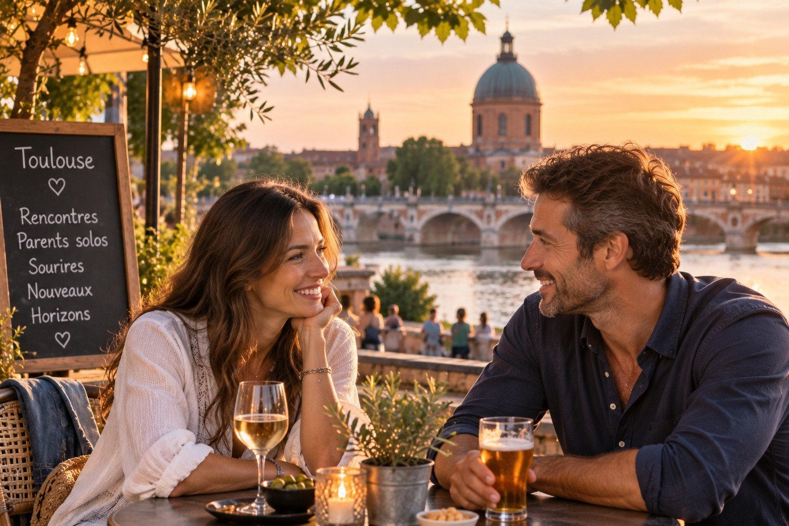 Rencontre entre parents célibataires à Toulouse en terrasse près de la Garonne