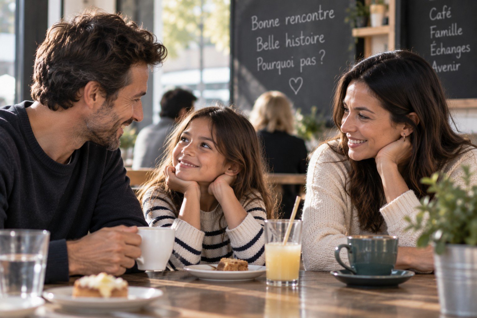 Première rencontre entre un enfant et le nouveau partenaire de sa mère dans un cadre détendu