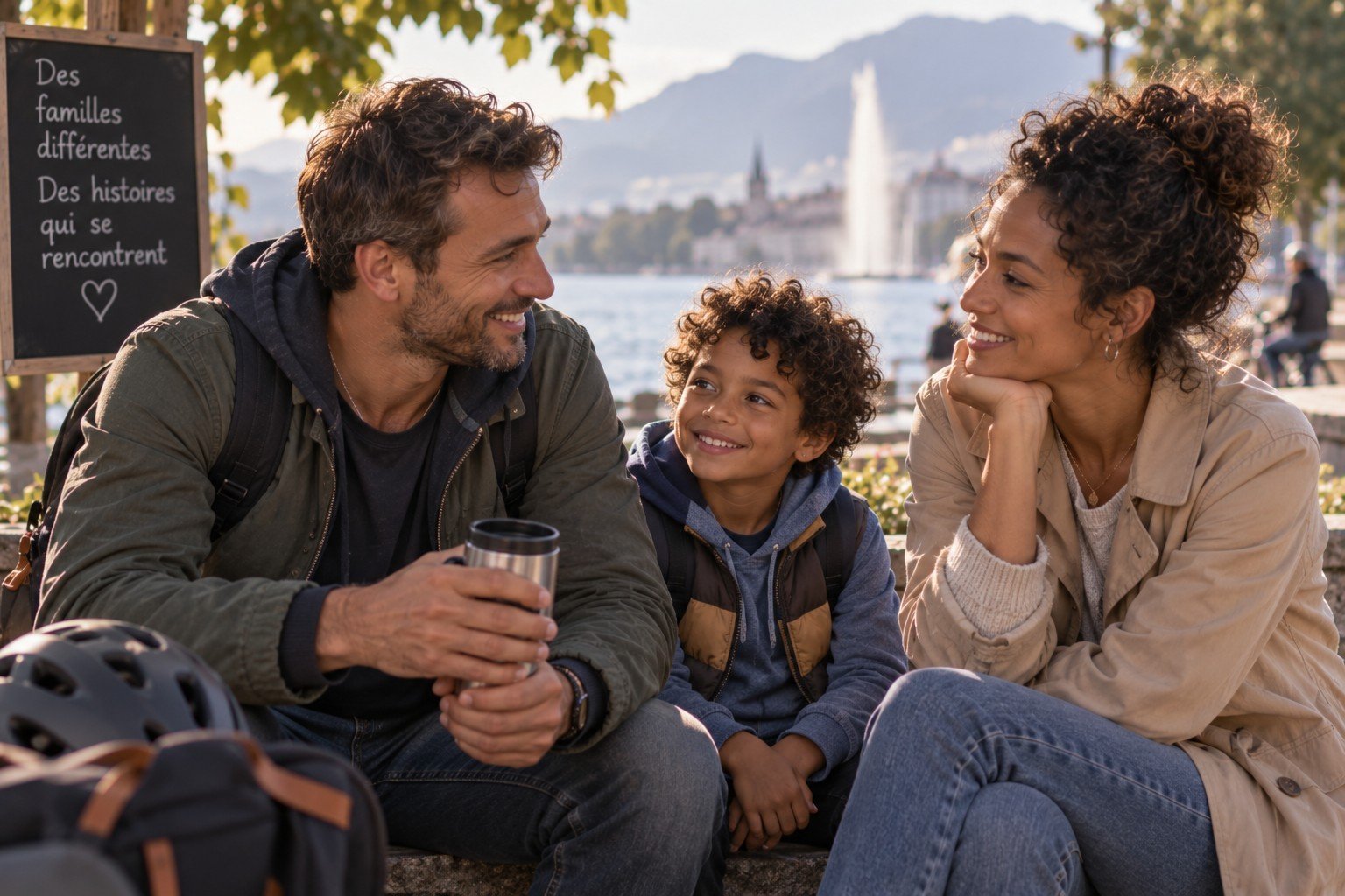 Papa célibataire d’environ 40 ans avec son enfant lors d’une nouvelle relation avec une femme  