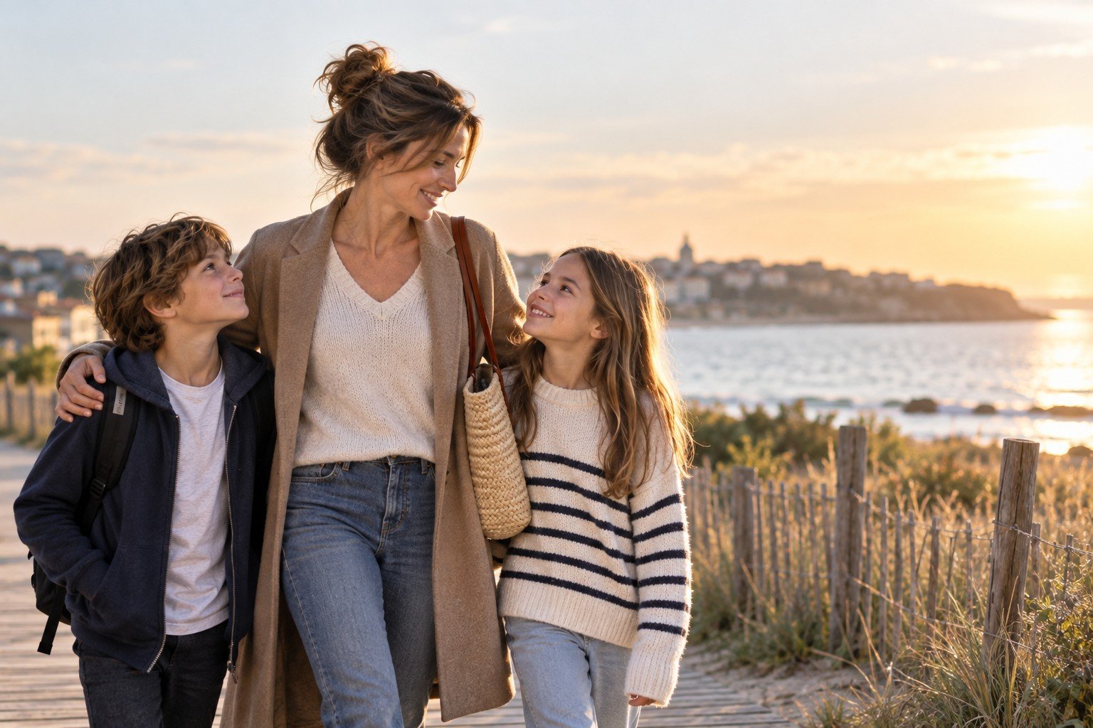 Maman célibataire avec ses enfants qui avance vers une nouvelle vie après un divorce