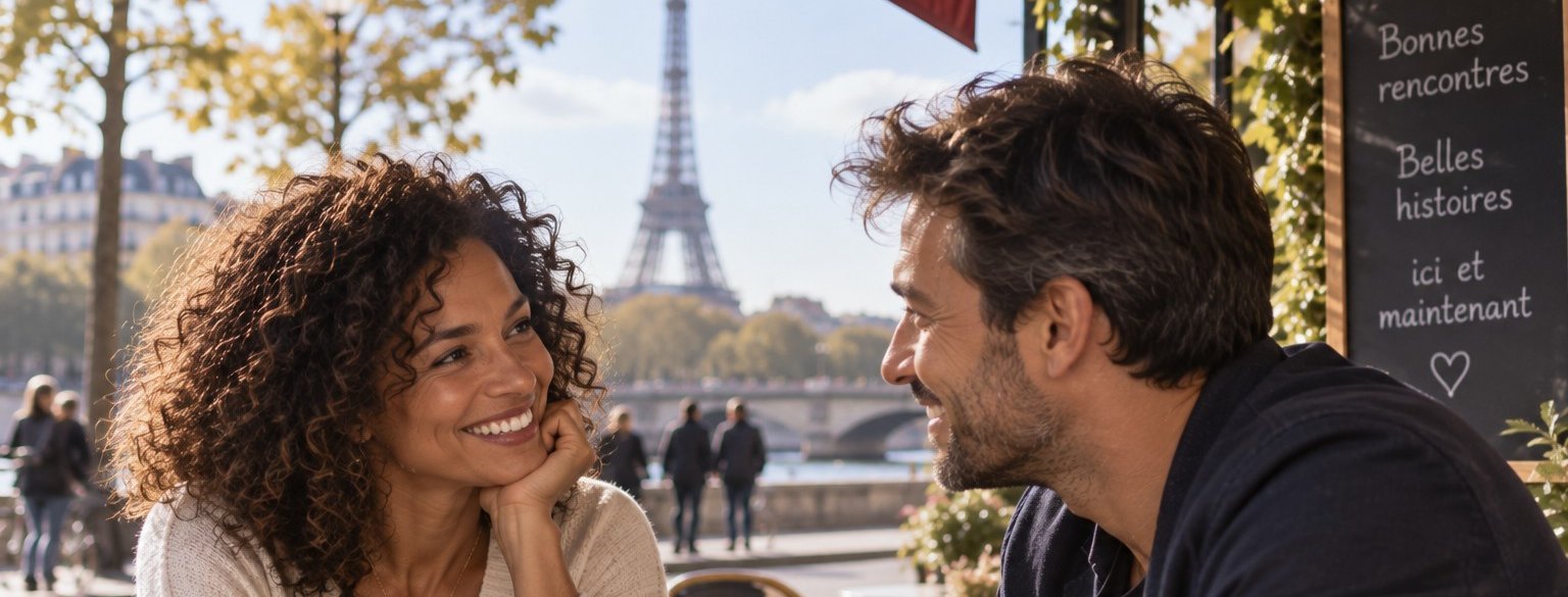 Premier rendez-vous entre parents célibataires de 35 à 45 ans dans un café à Paris