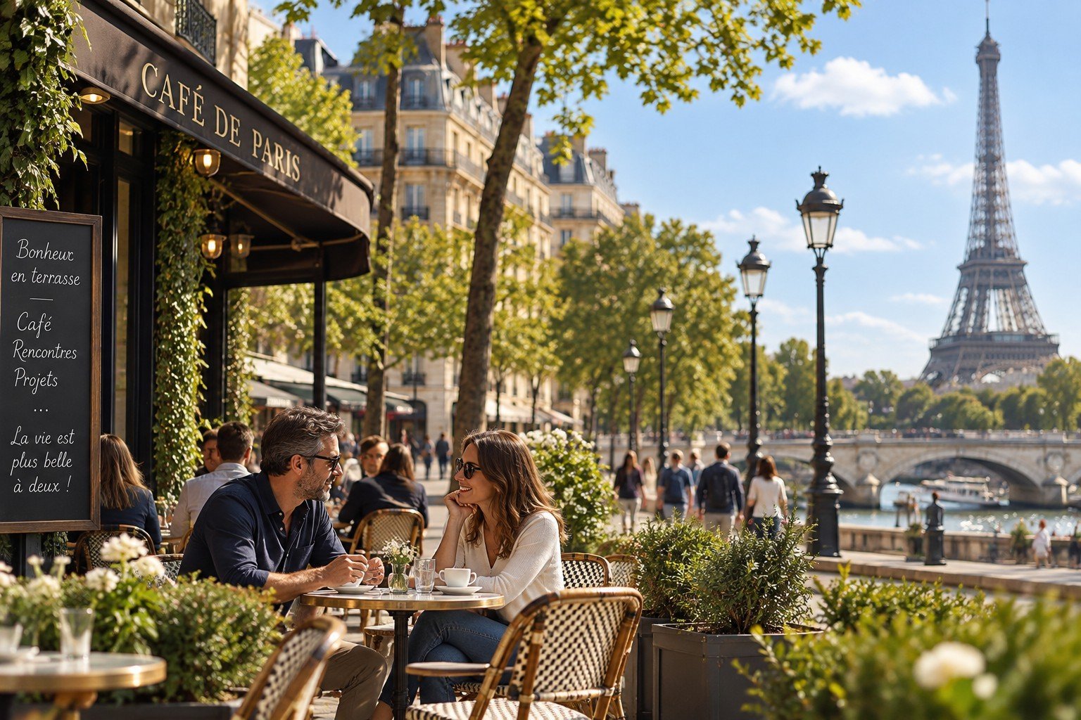 Rencontre entre parents solos à la terrasse d’un café à Paris