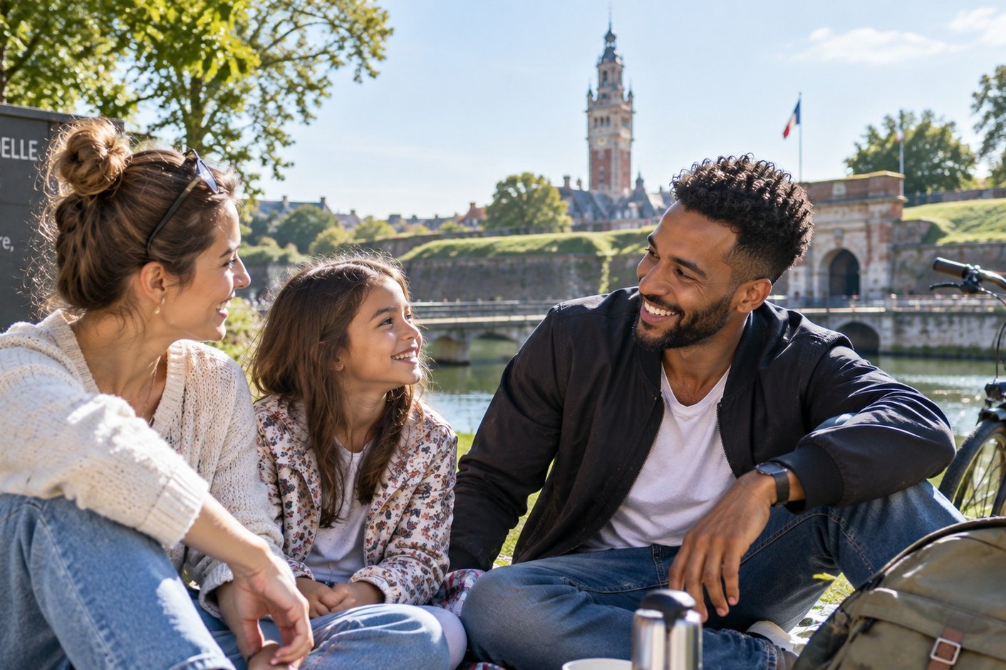 Parents solos de différentes origines avec un enfant lors d’une rencontre au parc de la Citadelle à Lille