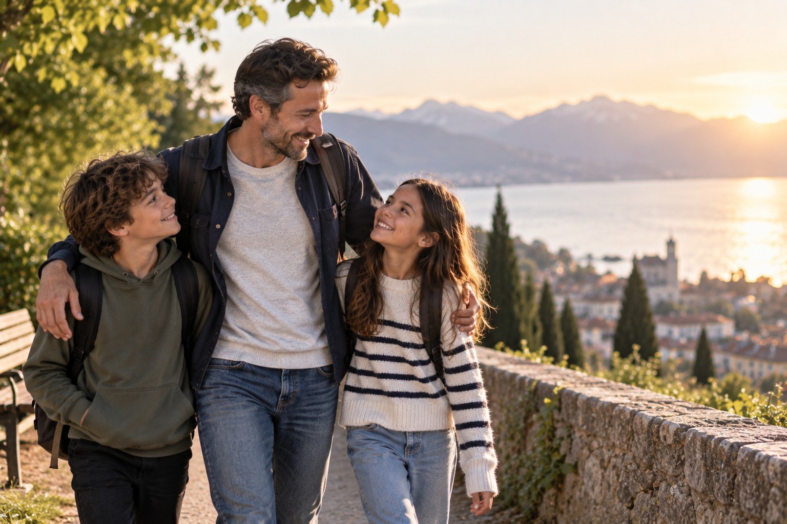 Papa célibataire partageant un moment avec ses enfants dans le cadre d’une garde alternée