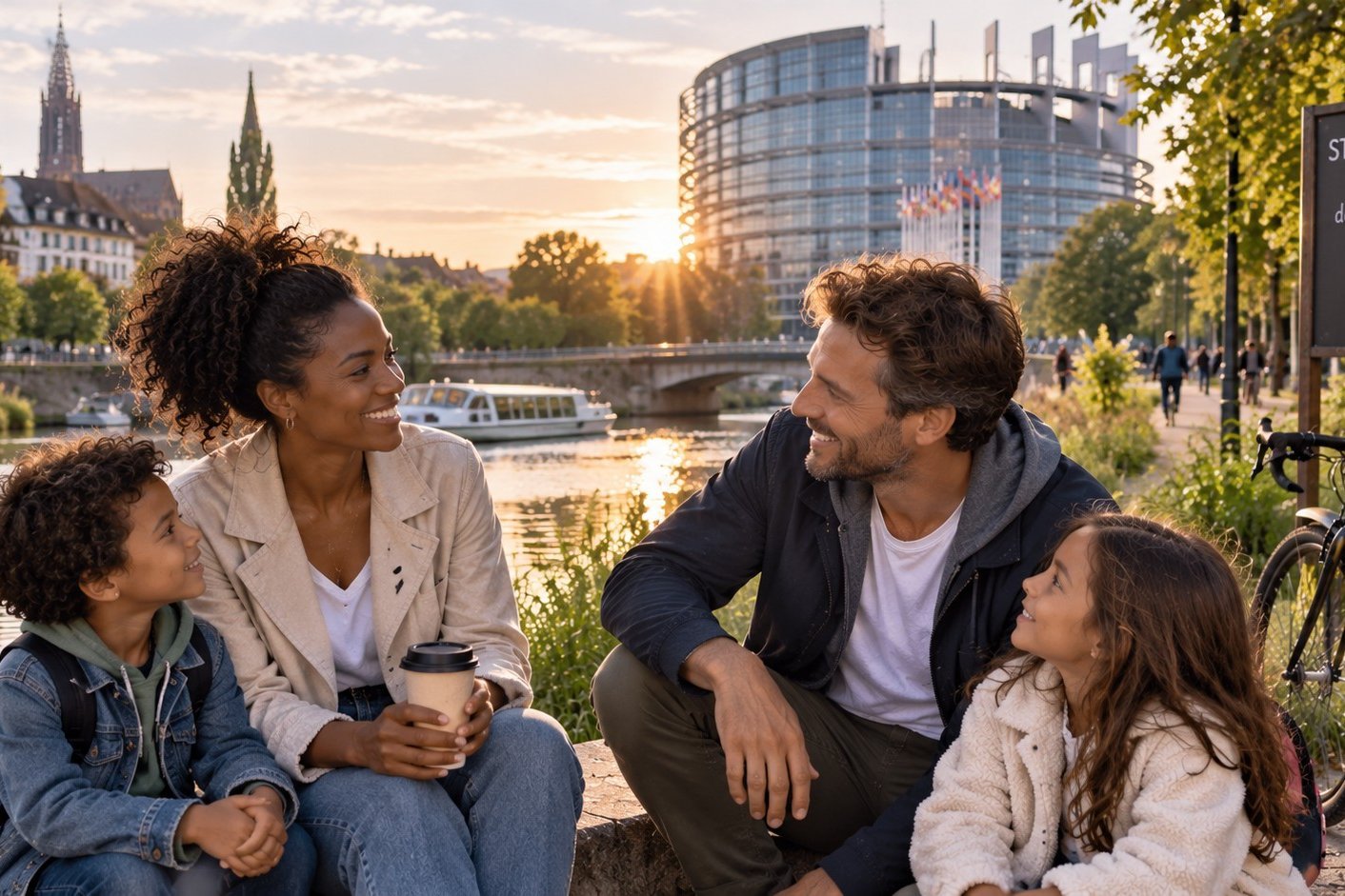 Parents solos en famille lors d’une rencontre à Strasbourg près du Parlement européen