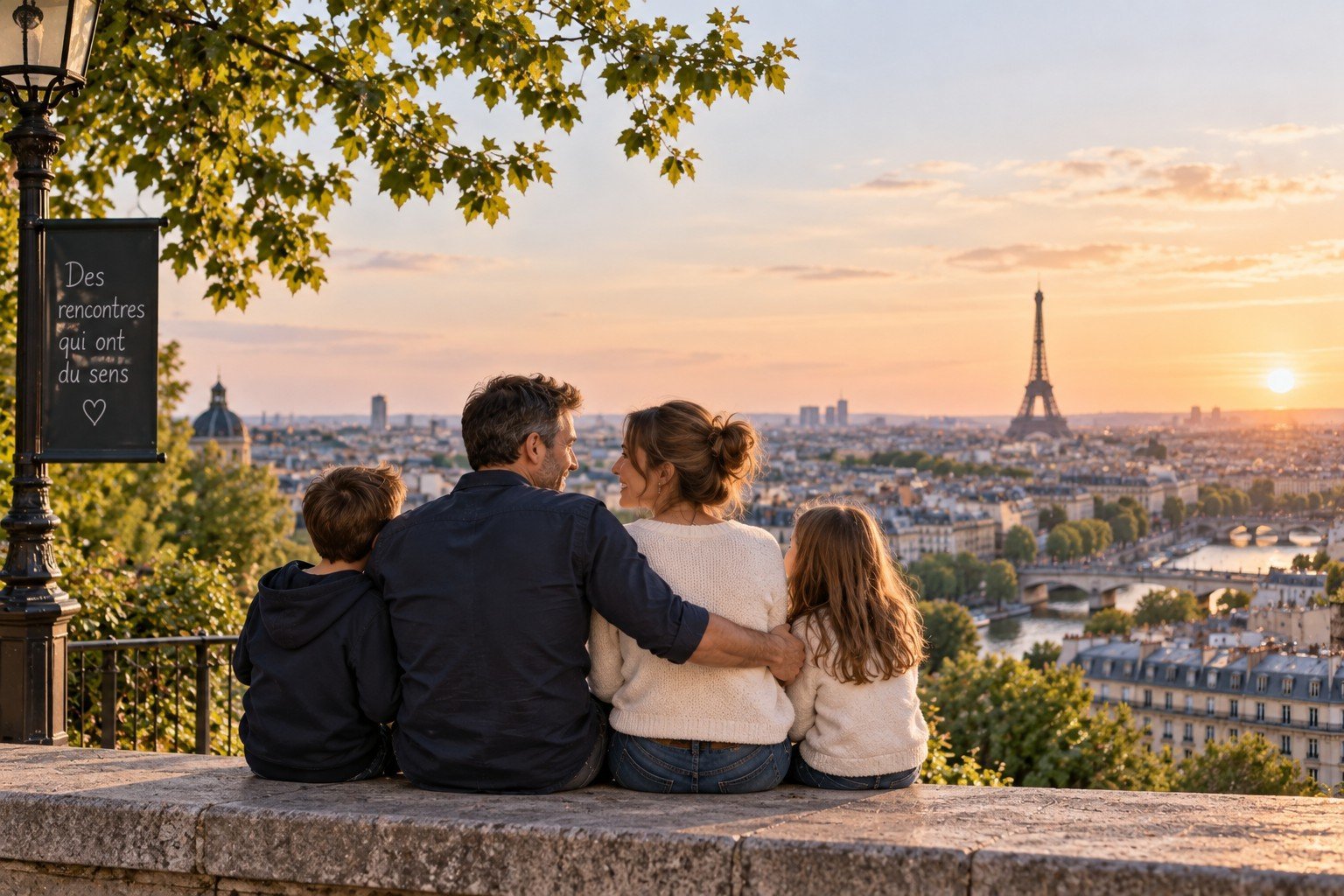 Parent célibataire avec ses enfants profitant d’un moment en famille à Paris