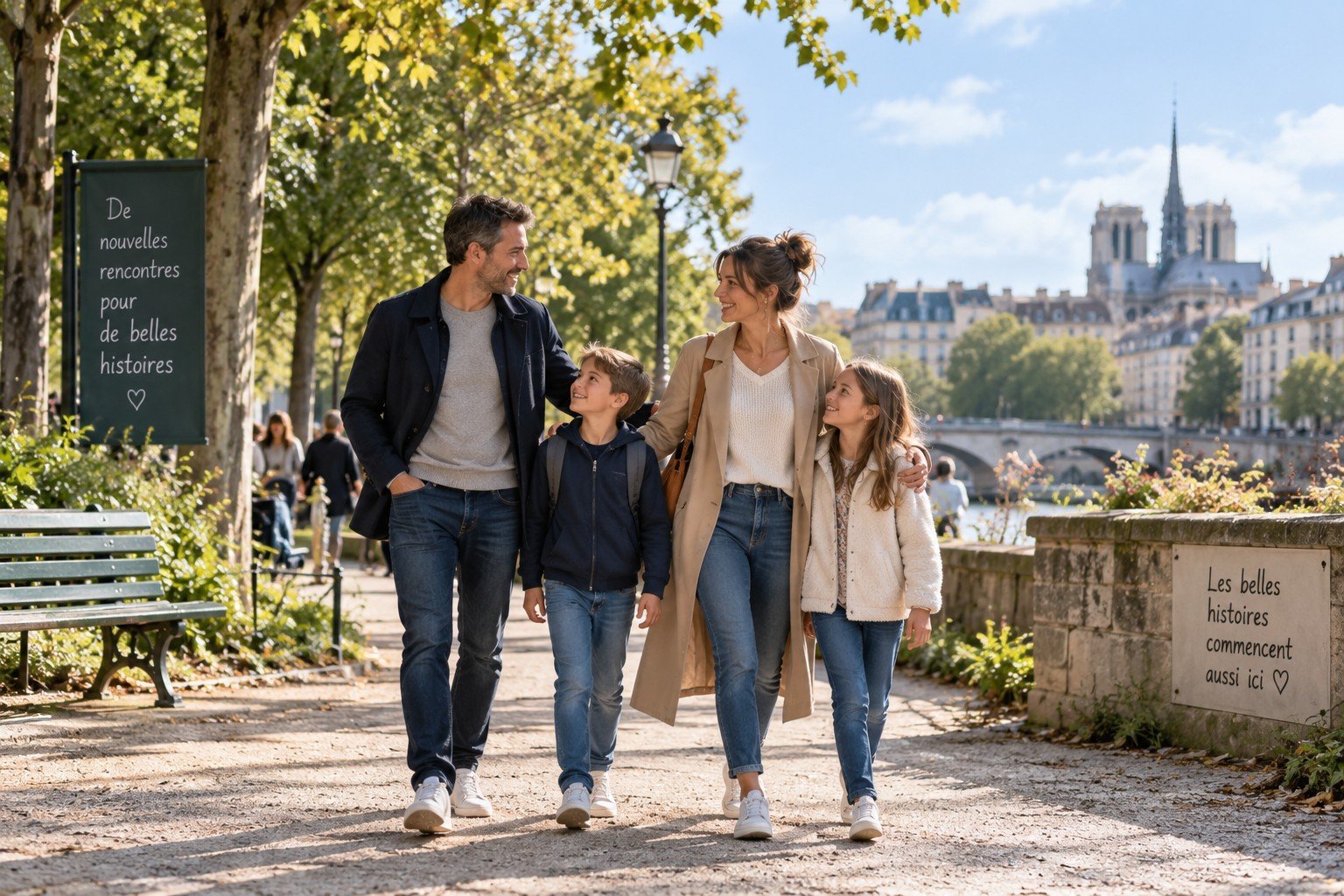 Parent célibataire partageant un moment avec ses enfants et son nouveau partenaire