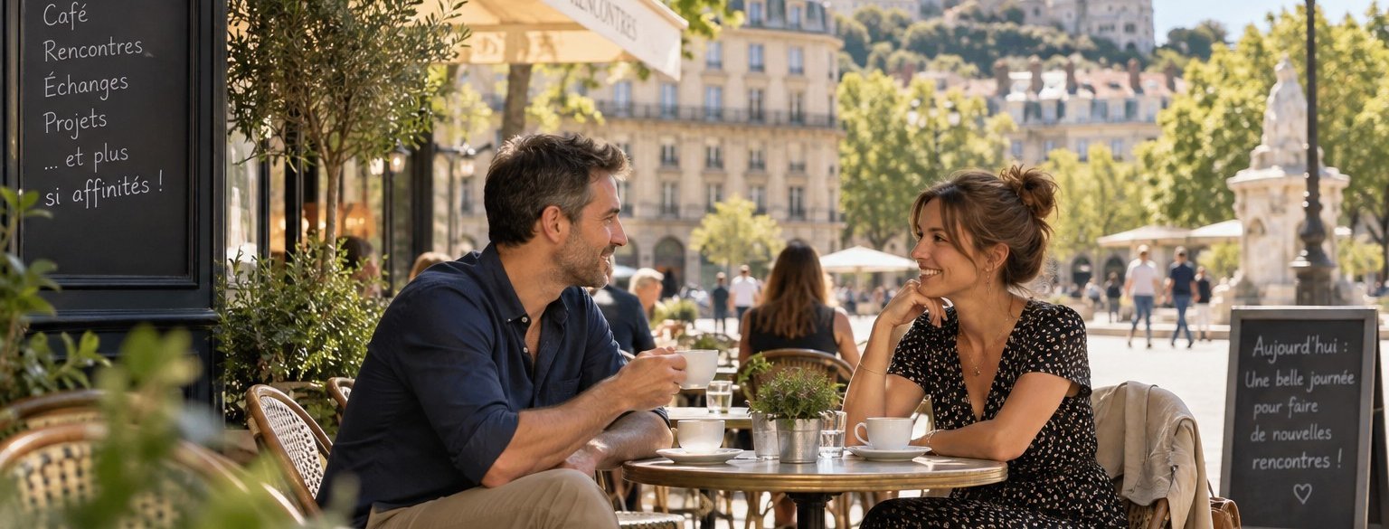 Deux parents célibataires faisant connaissance à la terrasse d’un café